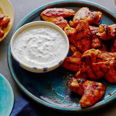 Chicken Wings with Red Hot Honey Glaze and Blue Cheese-Celery Dipping Sauce